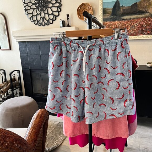 Trunks Surf & Swim Co. Swim Shorts Mens Size L/G Blue Red Hot Chili Pepper - Picture 16 of 16